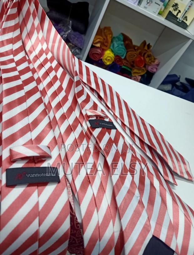 Peach Stripped White Executive Single Ties - thumbnail 2