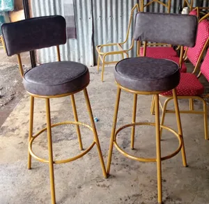 Dark Grey Kitchen Counter Stools With Faux Leather Fabric.
