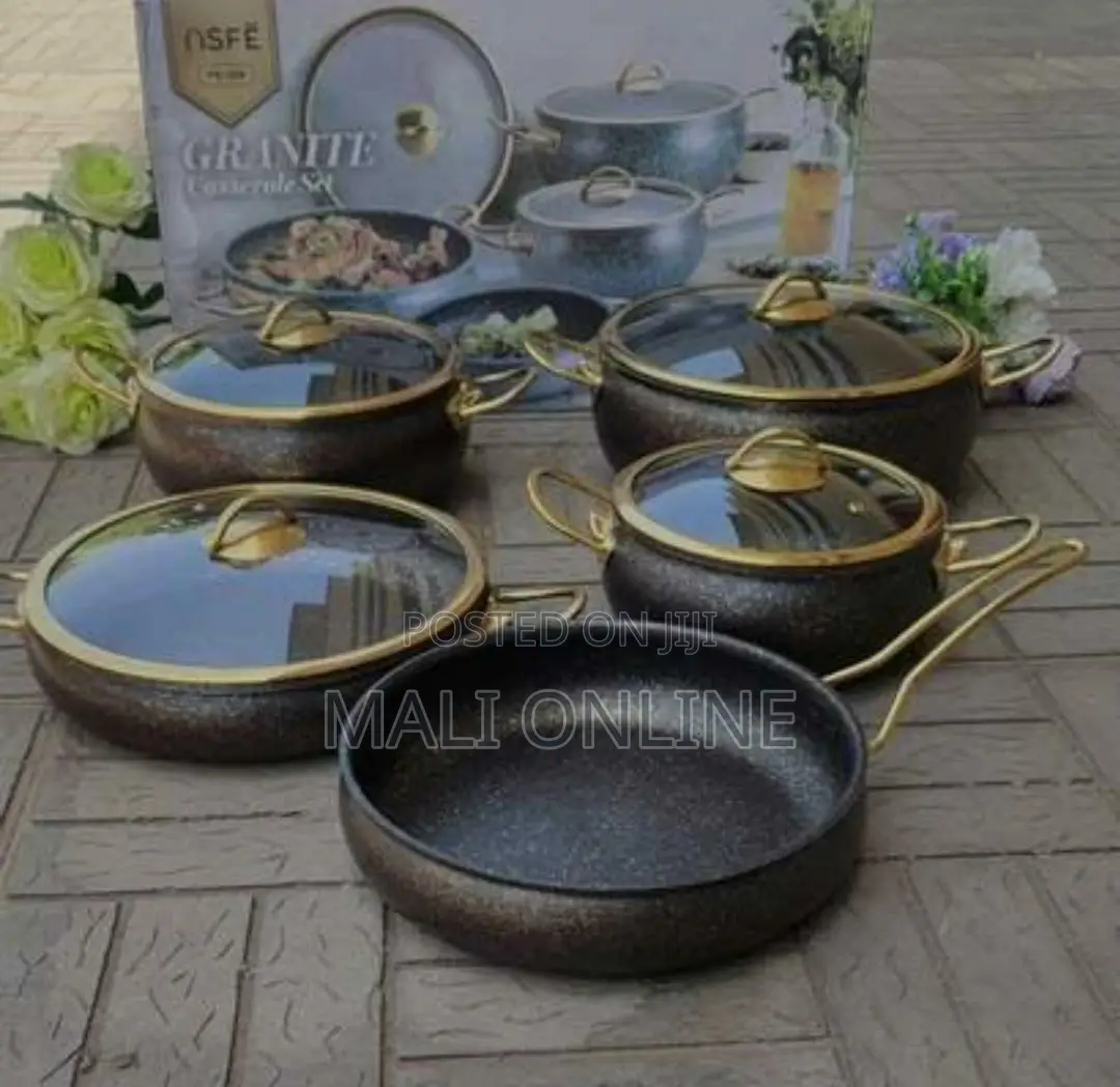 9 Pcs Granite Cookware Set Glass Lid Non-stick Pots