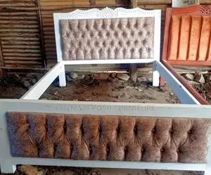 5 by 6 Vintage Tufted Bed With Carved White Frame