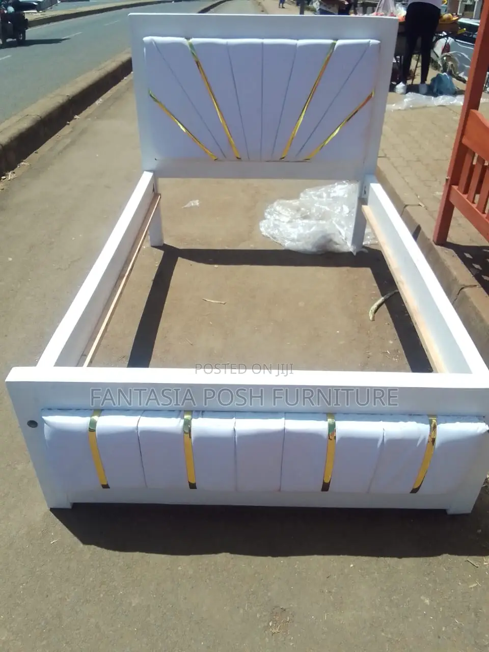 4x6 Minimalist White Bed With Golden Accents