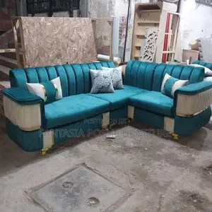 5 Seater Luxury L-Shape Sofa in Turquoise Fabric - Free Delivery