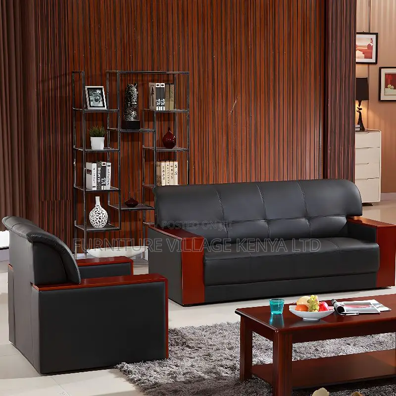 Office Sofa:Elegant Wood-Framed 5-Seat Modular Sofa System