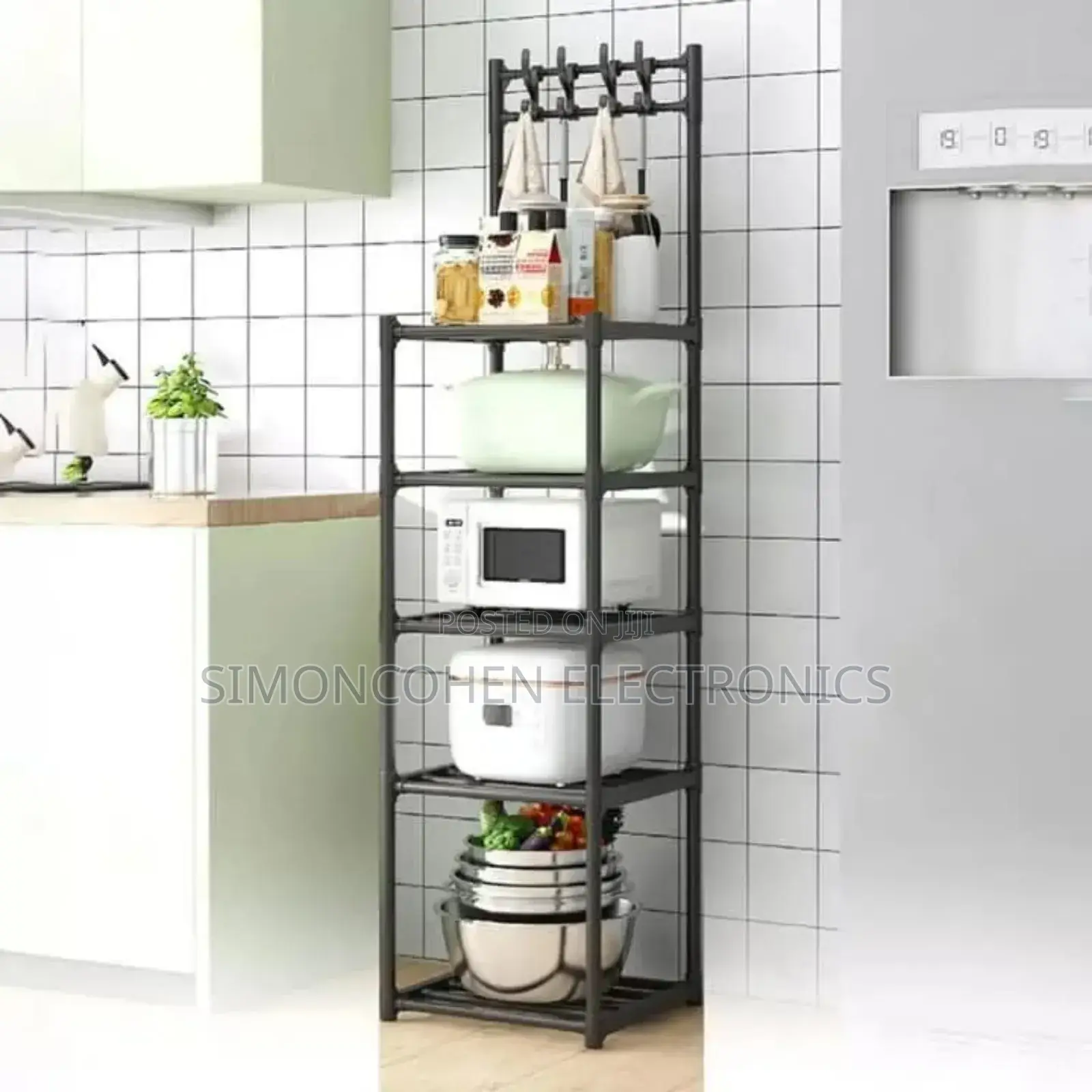 4 Tier Multipurpose Rack With Hooks and Wheels