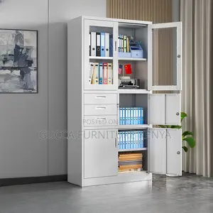 Office Cabinet:2-Door Metal+Glass Office Cabinet With Safe