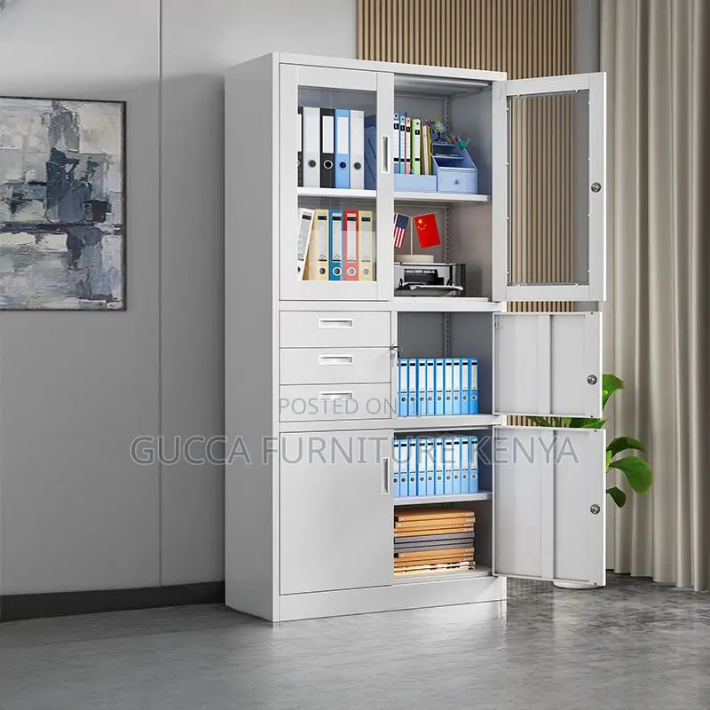 Office Cabinet:2-Door Metal+Glass Office Cabinet With Safe