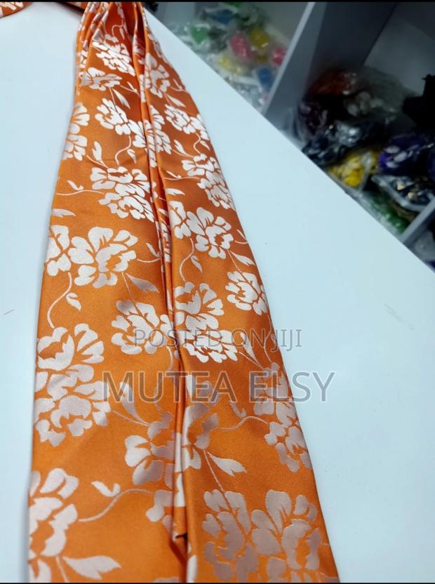 Orange White Floral Executive Single Ties - thumbnail 4