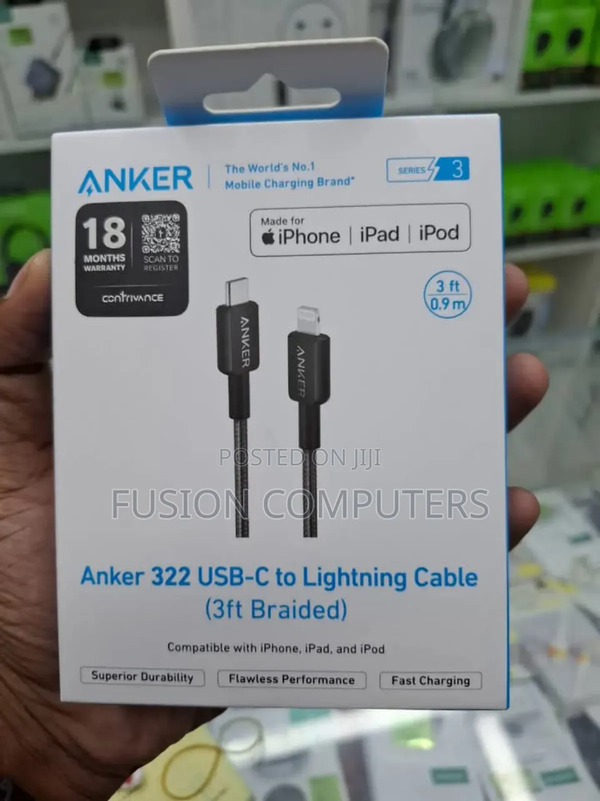 Anker 322 Usb-C to Usb-C 60w Cable (3ft) Braided – White