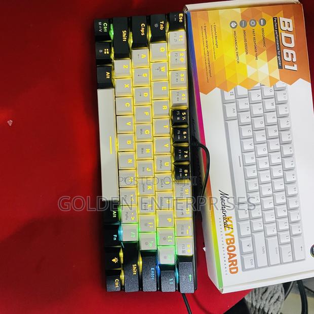 61 Key White Black Wired Gaming Keyboard - main view