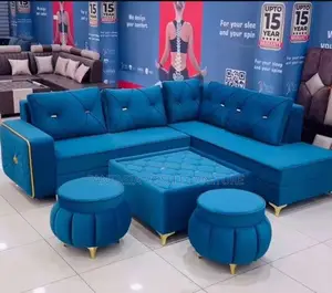 L-Shaped 5 Seater Sofa , 2 Puffs and 1 Table Sofa