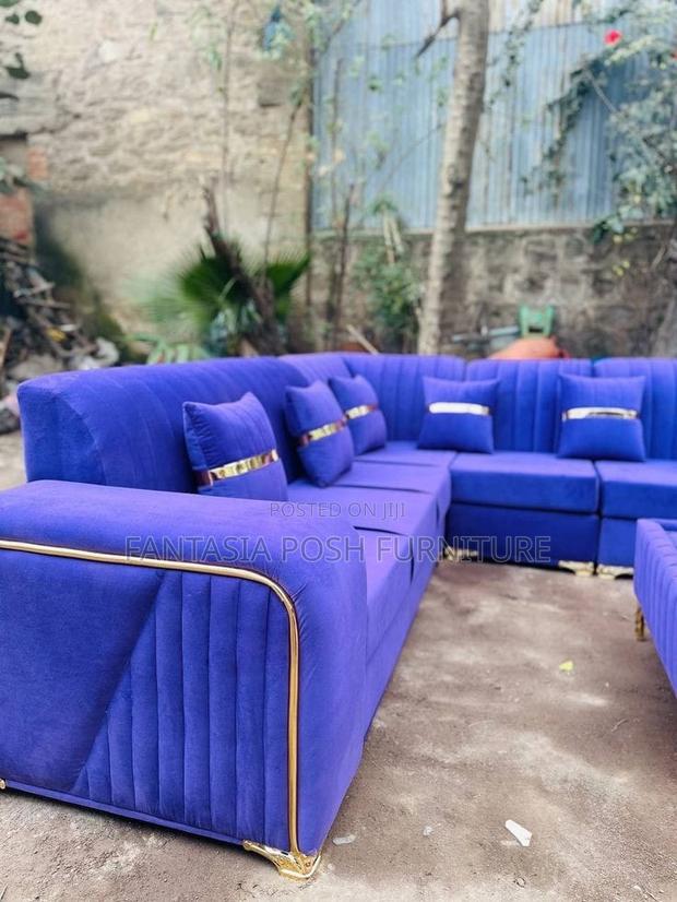 5 Seater Modern L-Shaped Sofa With Purple Luxe - main view