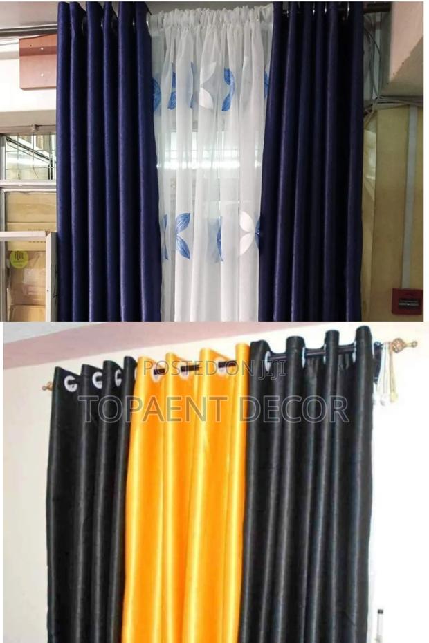 Soft Plain Blue ,Black and Yellow Magnificent Window Curtain - main view