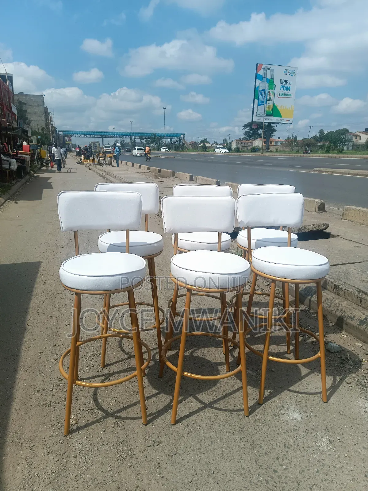 Counter Stools, White Leather and Gold 