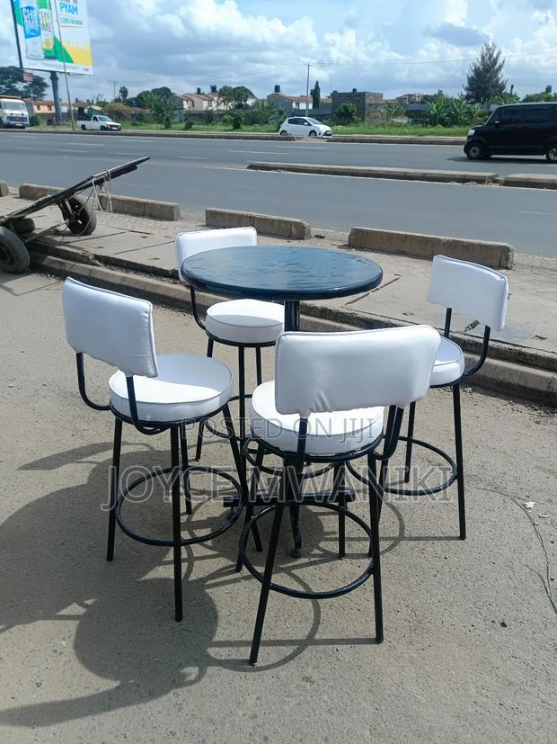 Set of High Bar Stools, Black and White 
