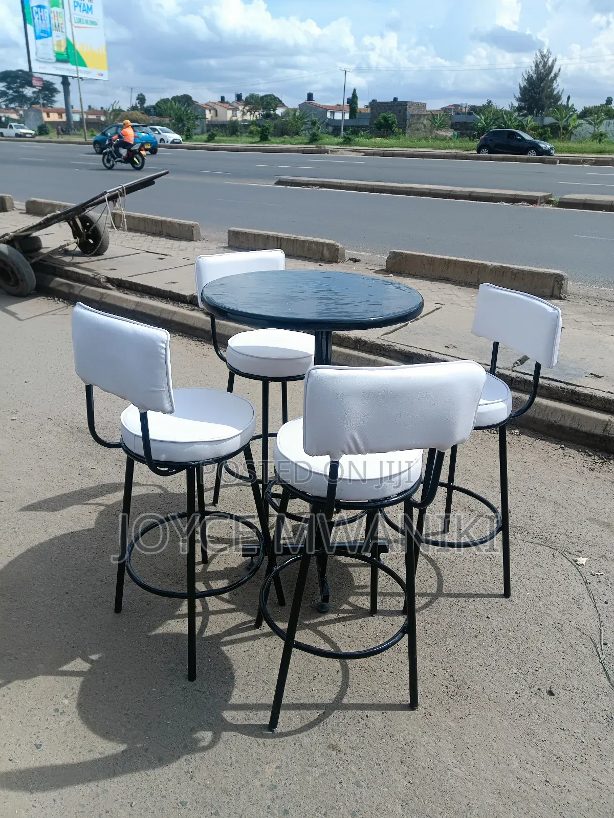 Set of High Bar Stools, Black and White 