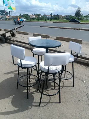 Set of High Bar Stools, Black and White 