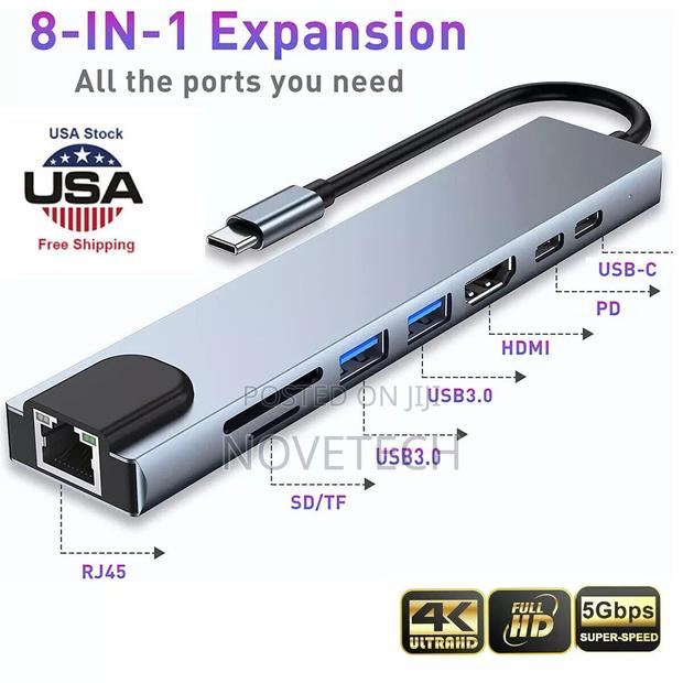 8-in-1 Usb-C Hub Adapter Type-C Hub Hdmi Macbook Pro/Air