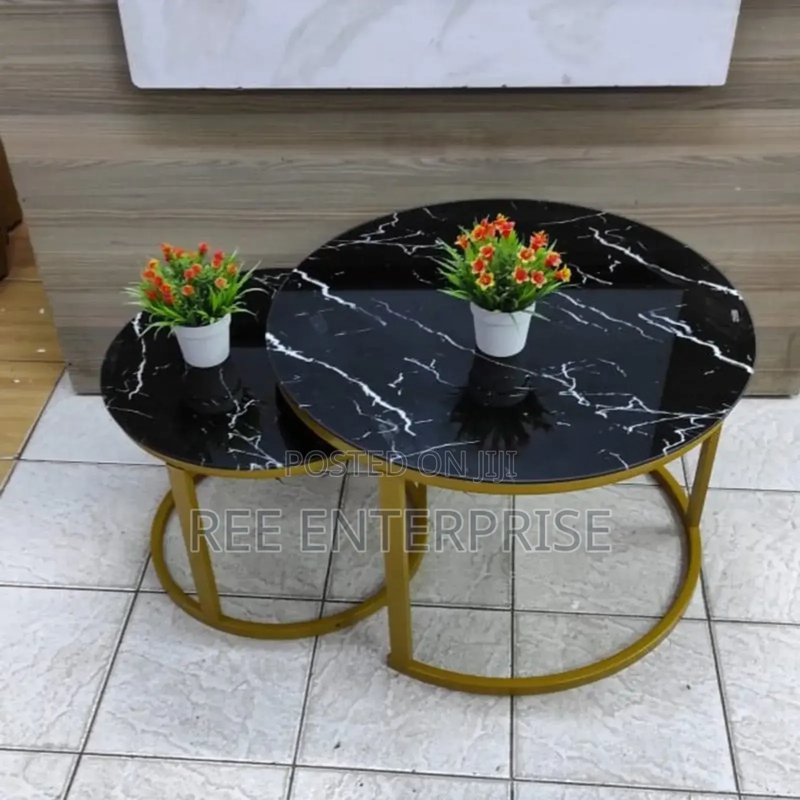 Marble Nesting Coffee Table (Glass Effect) Black