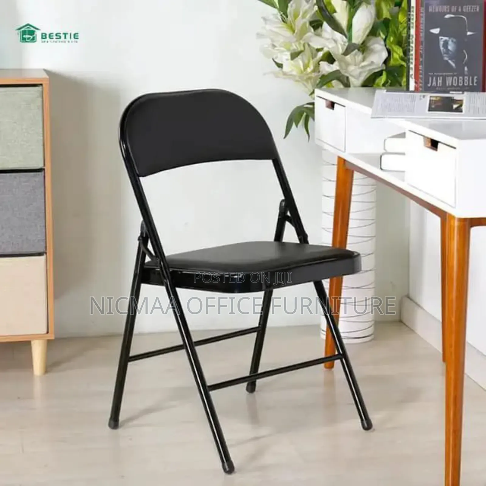 Black Leather Foldable Chair