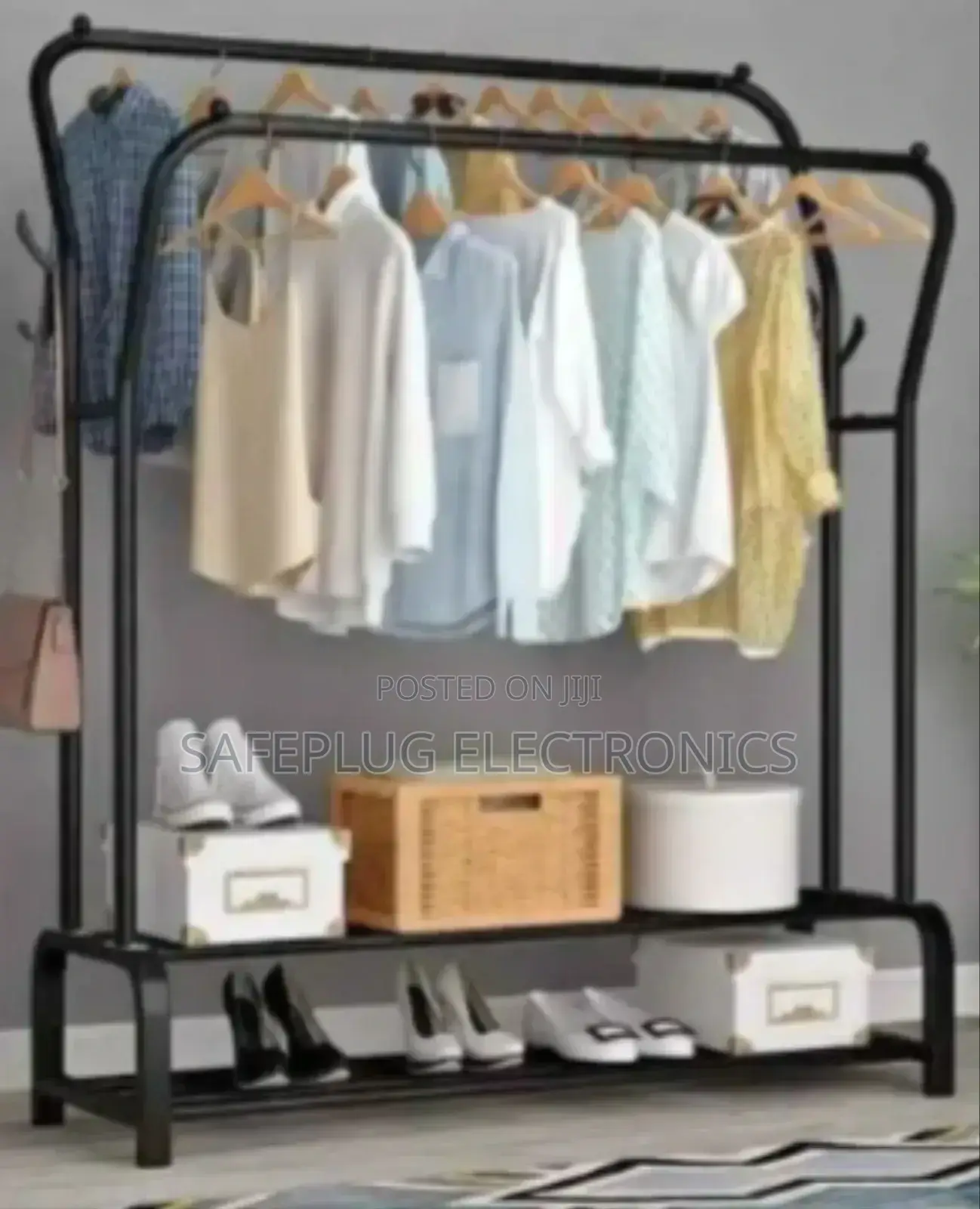 Double Layer Rack Floor Standing Clothes Hanger