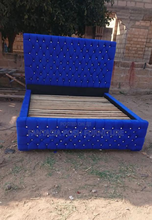 5x6 Elegant Royal Blue Bed in Diamond Button Detailing - main view