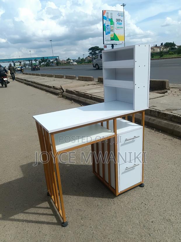 Manicure Table, White Board With Metallic Gold Frame - main view