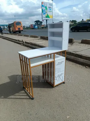 Manicure Table, White Board With Metallic Gold Frame