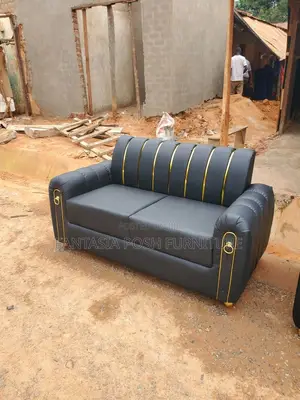 Modern Black Leather Luxe With Gold Accents 2 Seater