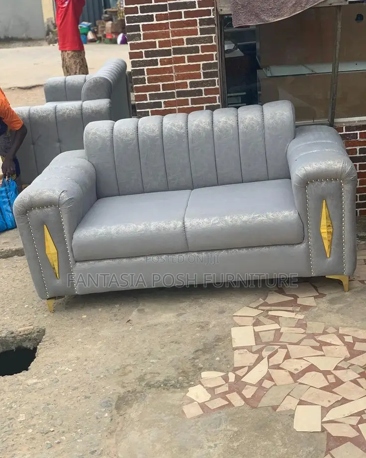 2-Seater Diamond-Tufted Silver Sofa