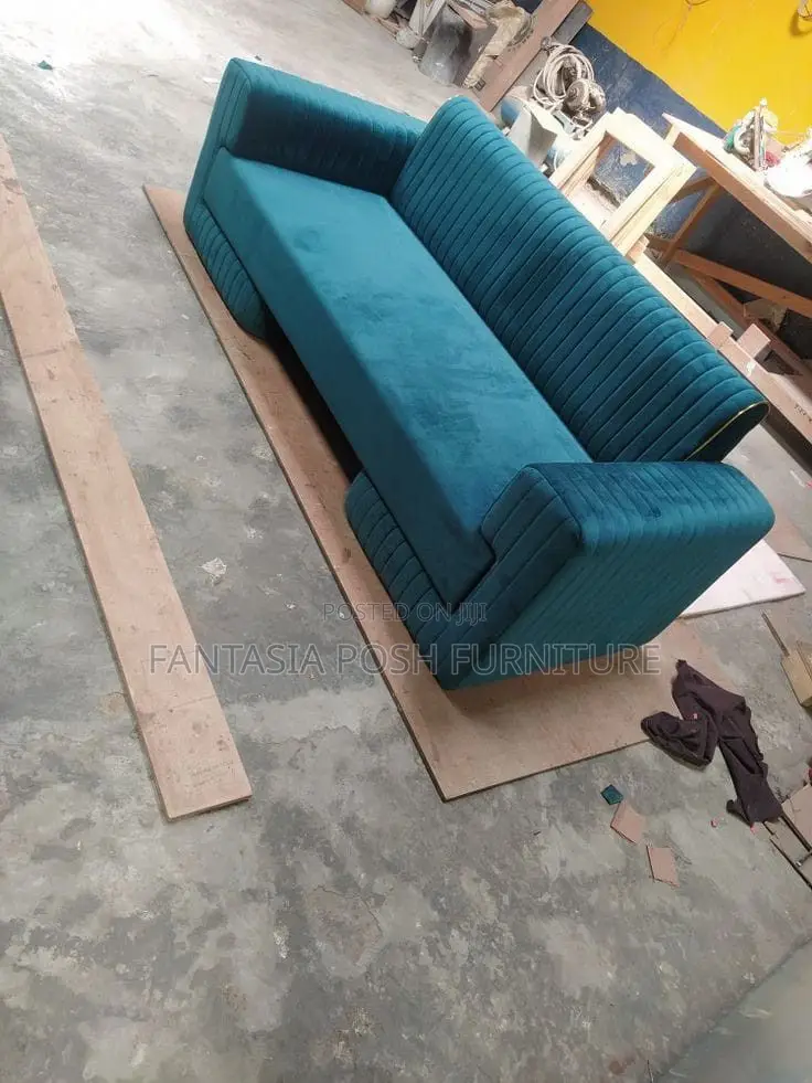 3 Seater Teal Channel-Tufted Sofa