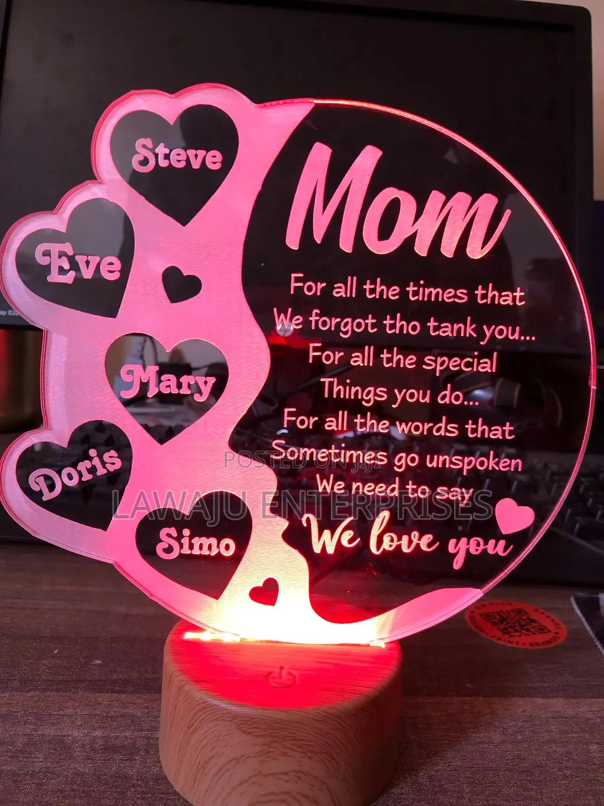 Pink Personalized Acrylic Light