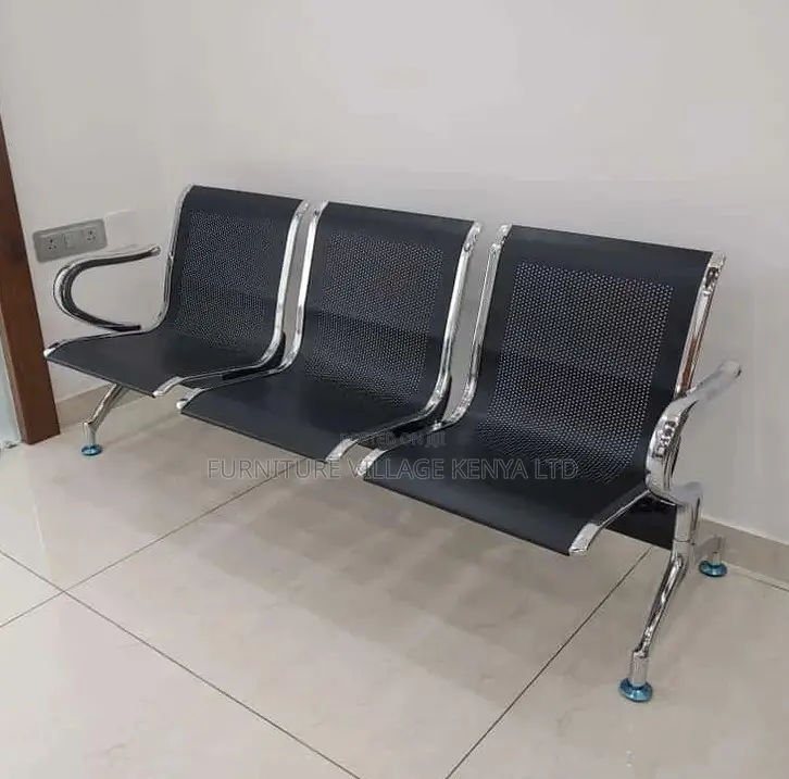 Office Bench: Office Three-Person Lobby Metallic Bench