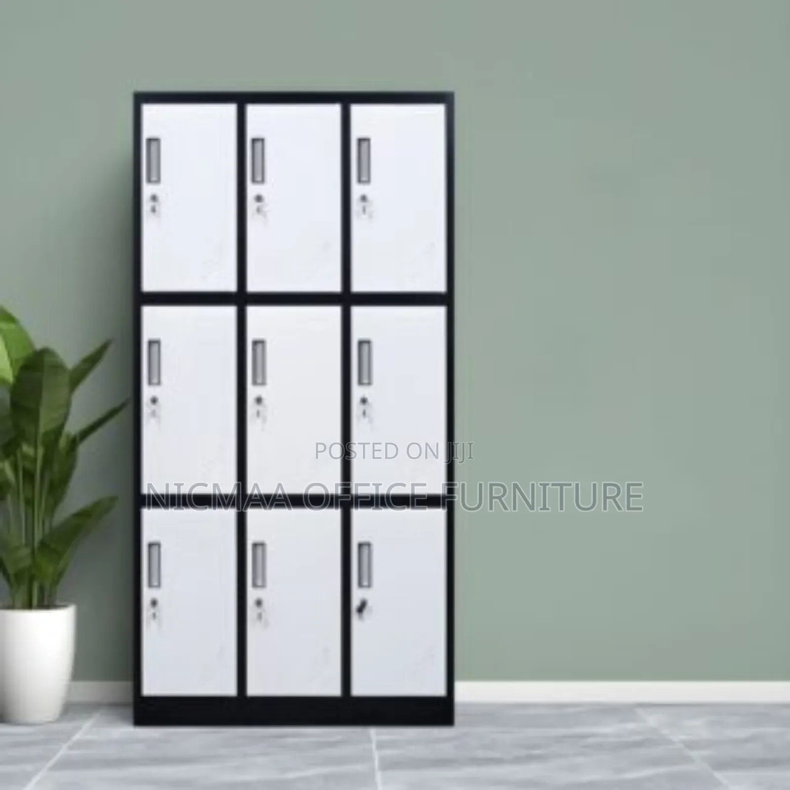 Modern Metallic 9-Locker Storage Cabinet