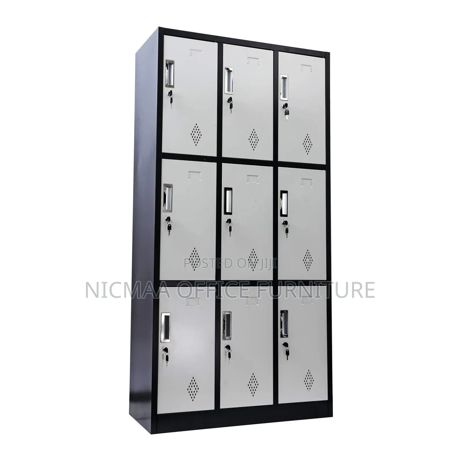 Modern Metallic 9-Locker Storage Cabinet