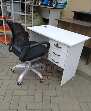 White Office Computer Table With Office Mesh Chair