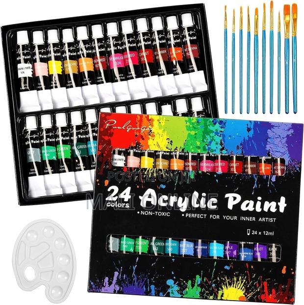 24-color Acrylic Paint Set With 10 Brushes 1 Palette