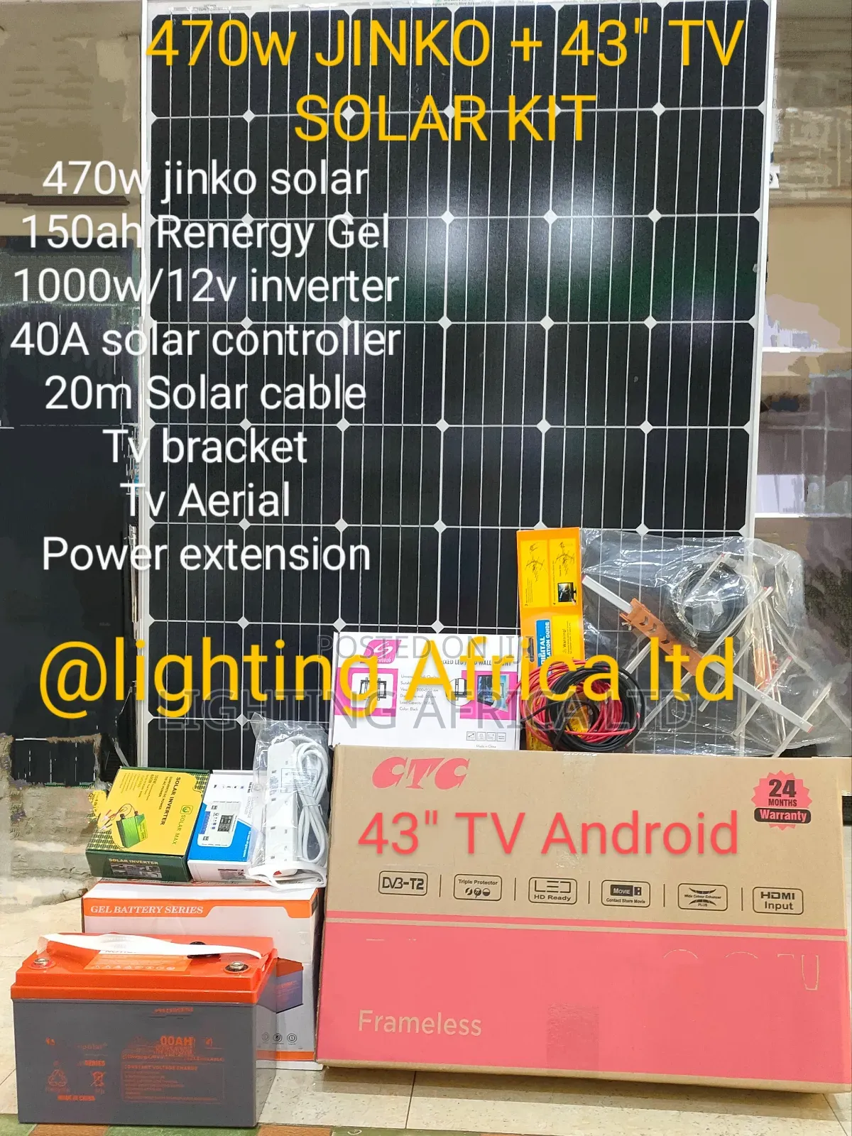 470w Jinko + 43" Smart Tv + 150ah Renergy Gel Heavy Battery