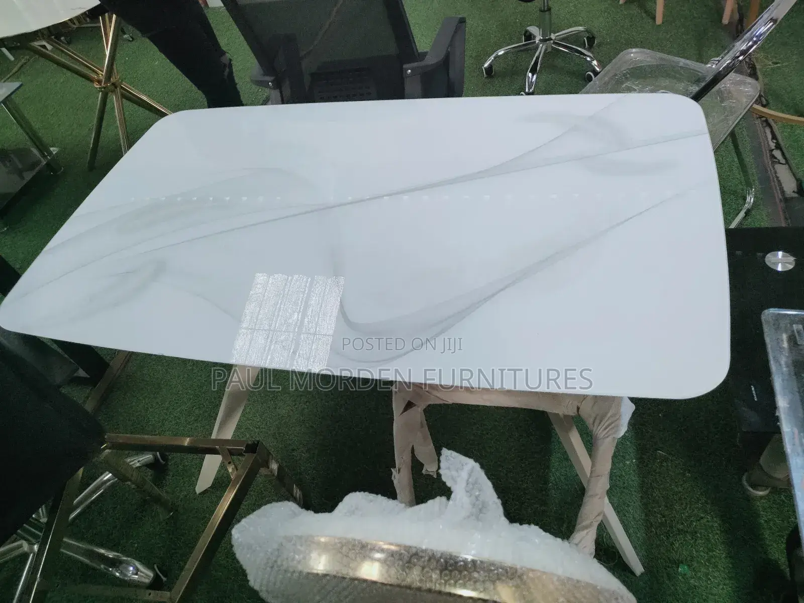 Glass Top White Dining Table