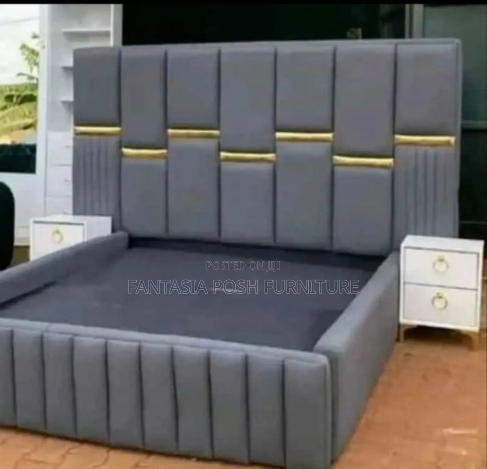 Sleek Grey Gold 5*6 Bed + Tables