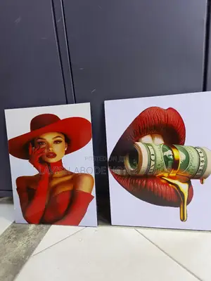 Red Theme Girl With Hat Wall Art Hanging Decor -2 Pieces