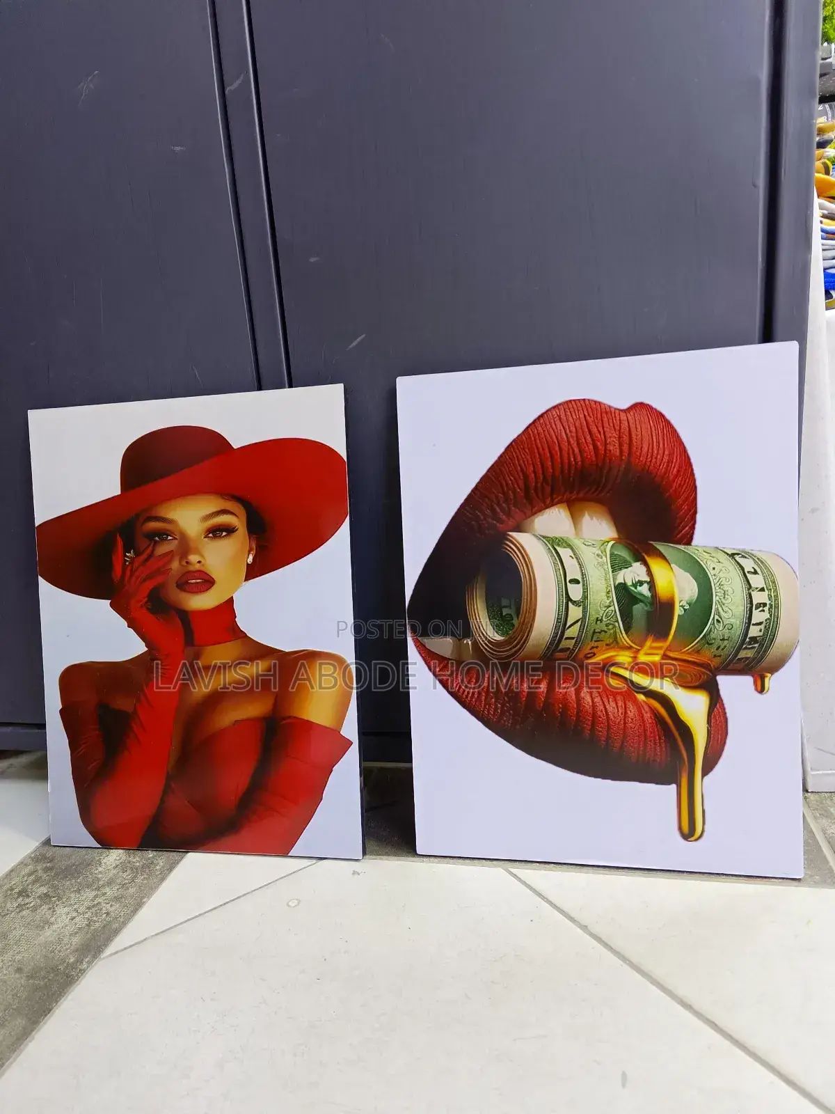 Red Theme Girl With Hat Wall Art Hanging Decor -2 Pieces