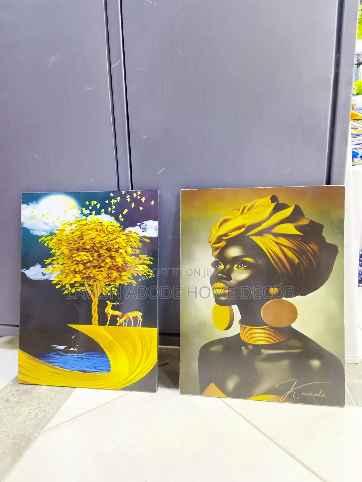 2 Piece Wall Art Hanging Decor - A3 Size Yellow