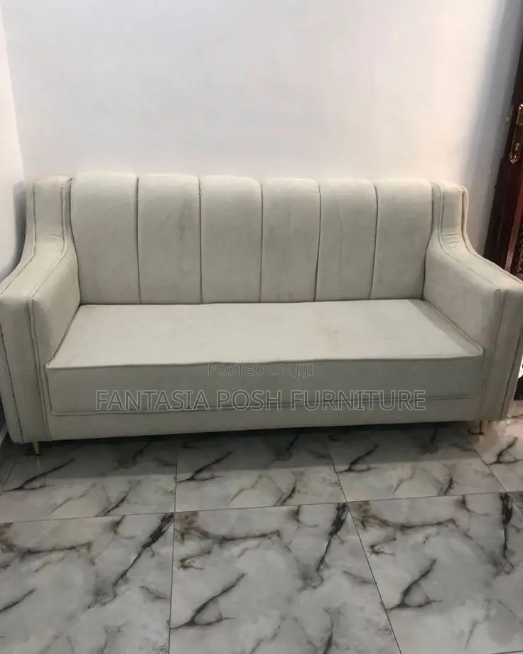 Luxeline Cream Panel Sofa (3 Seater )