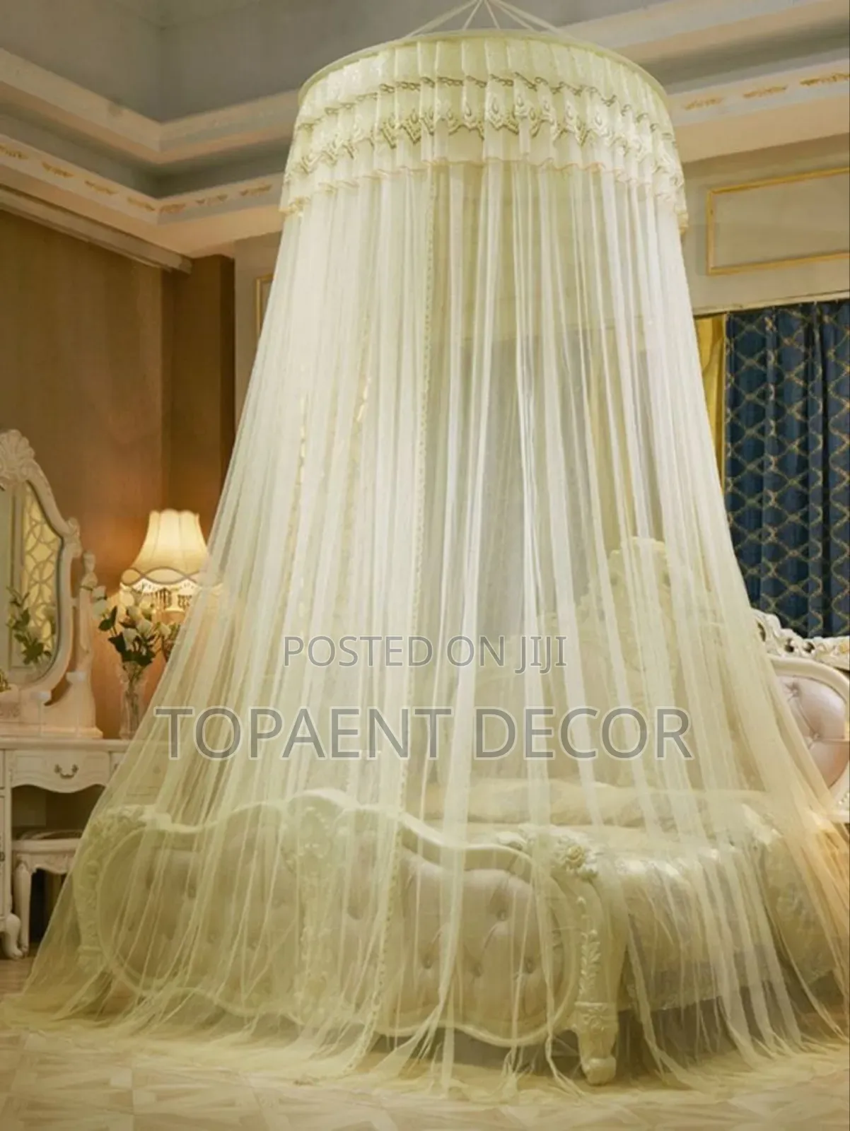 5 by 6 Cream Easy to Install Round Mosquito Net