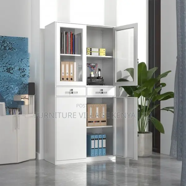 Office Cabinet:Dual-Door Office Storage Unit With Drawers