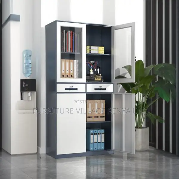 Office Cabinet:Dual-Door Office Storage Unit With Drawers