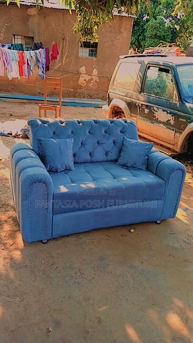 2-Seater Buttoned Bliss in Powder Blue Sofa - main view