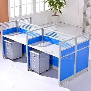 Workstations:Blue Modern 4-Seater Workstation for Discussion