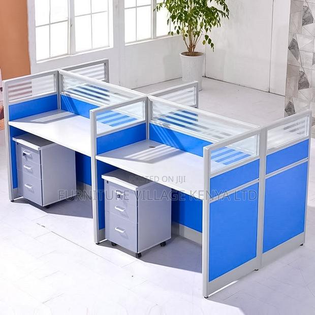 Workstation:Modern Team-Oriented Blue Workstation for Four - thumbnail 2
