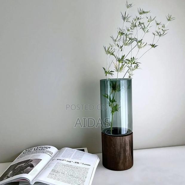 Glass and Wooden Base Flower Vase